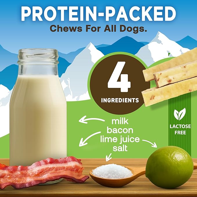 EcoKind Premium Gold Yak Cheese Himalayan Dog Chews, Dog Treats Large Breed, All Natural, High Protein Dog Chew, Bacon, Large - 5 Chews