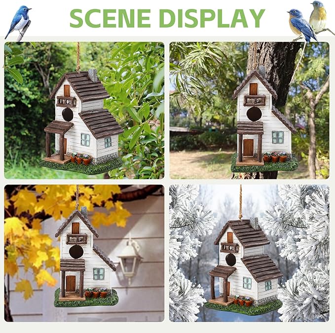 Yinns Resin Bird House for Outside, Birdhouses for Outdoors for Nesting, Decorative Home Bird Houses for Yard Garden Decor, Water Proof