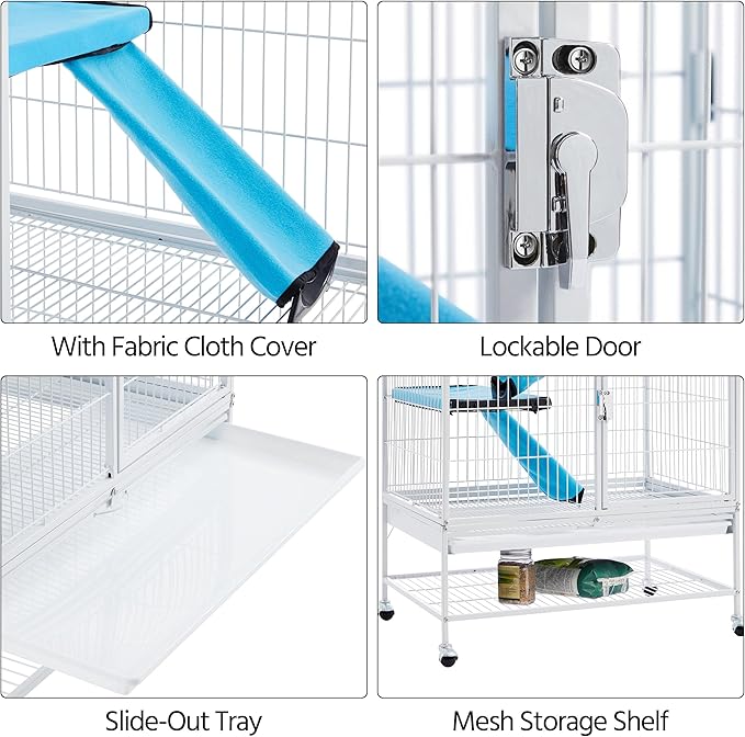 Yaheetech Rolling 2-Story Ferret Cage Small Animal Cage for Chinchilla Adult Rats Metal Critter Nation Cage w/ 2 Removable Ramps/Platforms White