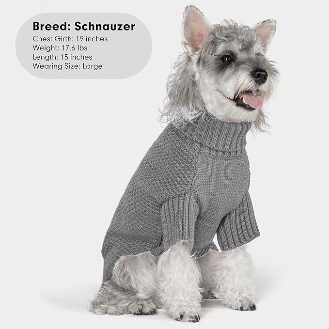 cyeollo Turtleneck Dog Sweater Knitted Cable Sweaters with Leash Hole Winter Pet Clothes Pet Small Dog Sweaters, Grey XL