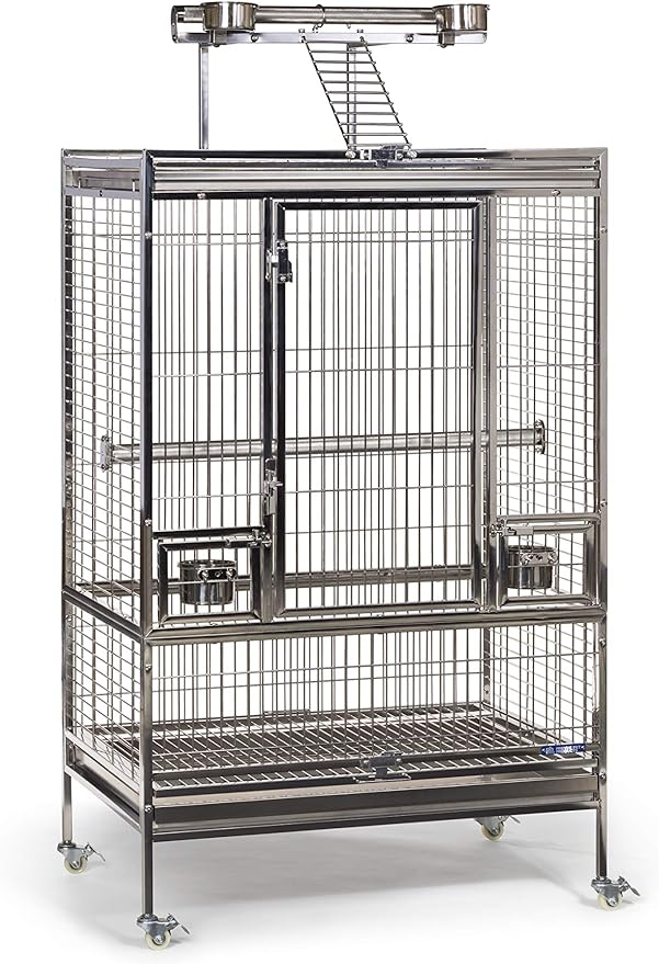 Prevue Pet Products Large Stainless Steel Play Top Bird Cage, Rust Resistant Metal Cage for Birds with Rooftop Ladder and Playtop