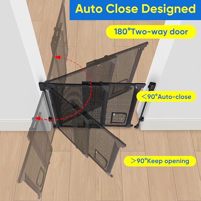 Upgraded 28-43" No Bottom Bar Baby Gate,Heavy-Duty Hardware Mount Dog Gate with Cat Door, Adjustable Baby Gate,for House/Stairs/Doorways Use, Safety Pet Gates, Walk Thru Door