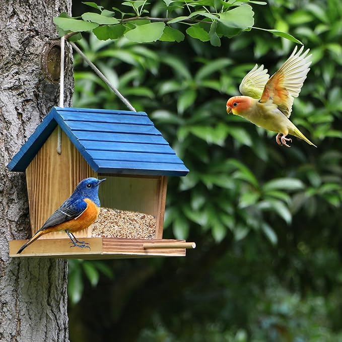 Cedar Wooden Bird Feeders for Outdoors Hanging– Large, Weatherproof Wild Bird House Feeder–Pre-Assembled, Hopper Design, Anti-Squirrel, Easy Fill for Cardinals, Bluebirds, Oriole & Finches