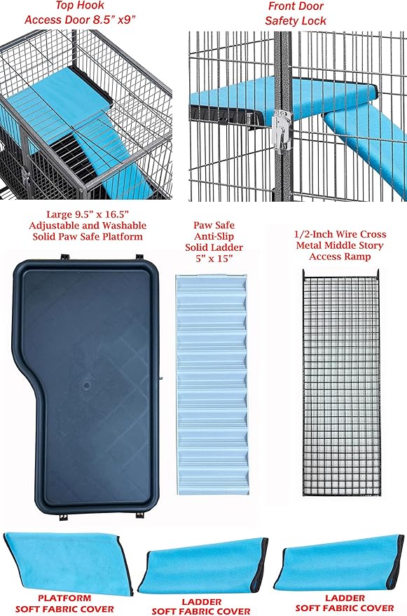 X-Large 31"x18.5"x53.5"H Deluxe Double Unit 4-Tiers Tight 1/2-Inch Bar Spacing Large Front Doors Water Bottle Food Bowl Feisty Ferret Hammock Squirrel Chinchilla Rat Small Animal Critter Rolling Cage