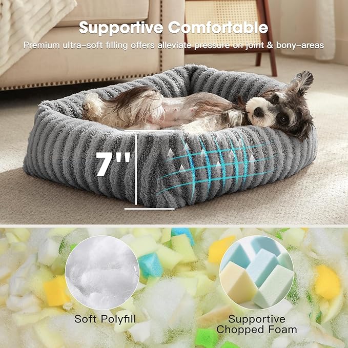 MIXJOY Medium Dog Beds for Medium Sized Dog, Calming Warming Pet Beds, Washable Dogs Bed with Removable Cover, Rectangle Pet Bed with Non-Slip Bottom, 25"x21"x7", Grey