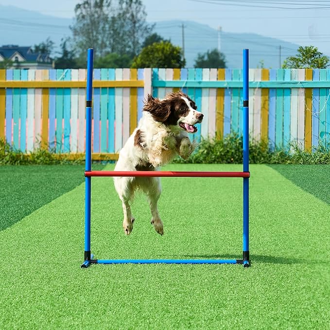VEVOR Dog Agility Training Equipment, Dog Agility Course Backyard Set with Adjustable High Hurdles,6 Weave Poles,Tunnel,Jump Ring,Pause Box,Whistle,Foldable Bowl,Storage Bag, Puppy Obstacle Course Kit
