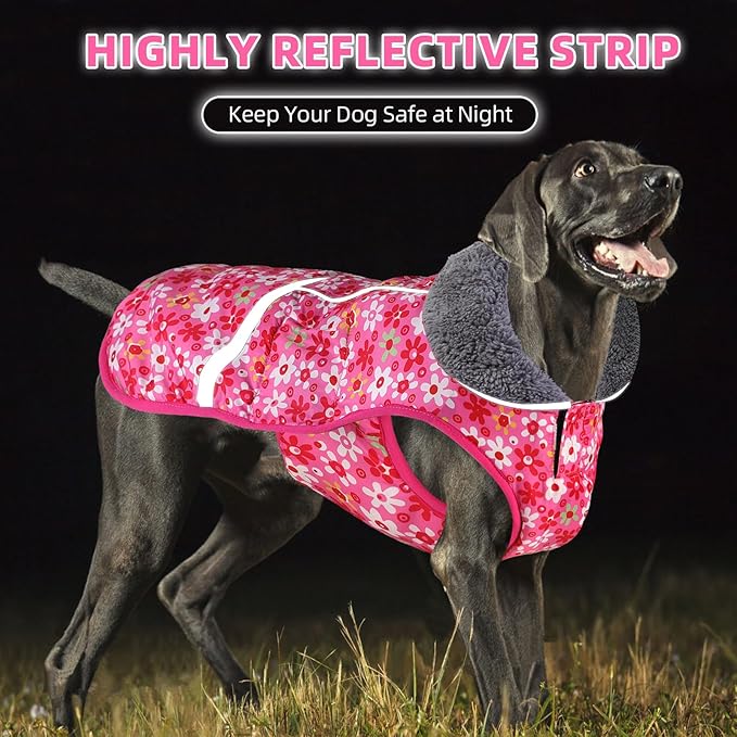 Doglay Dog Coat, Waterproof Dog Jacket Pet Winter Coat for Cold Weather with Thicken Furry Collar, Reflective Puppy Winter Jacket Warm Fleece Lining for Small Medium Large Pets