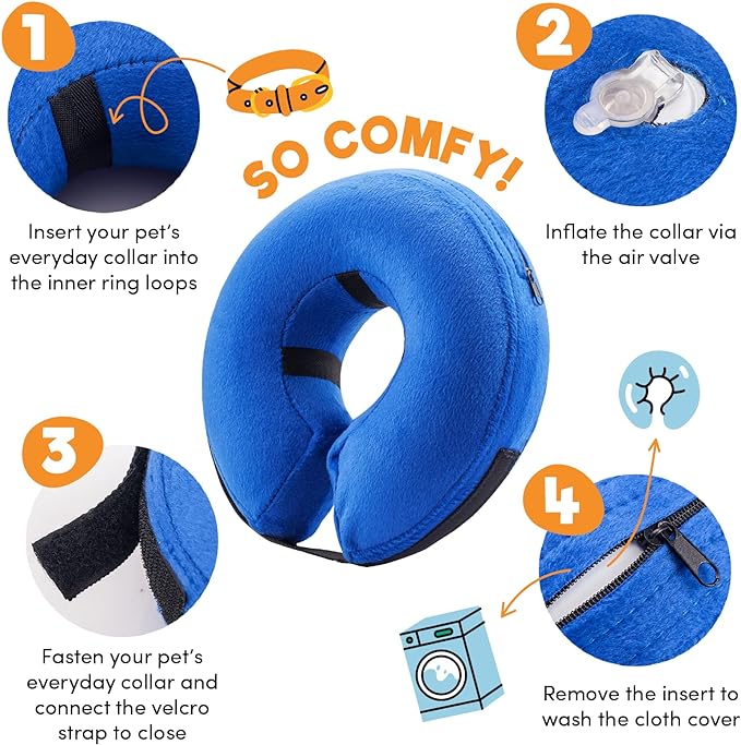 BENCMATE Inflatable Dog Cone Collar Alternative, Soft Dog Cone for Small Medium Large Dogs and Cats, Neck Recovery ECollar Donut Collar After Surgery (Large+, Purple)