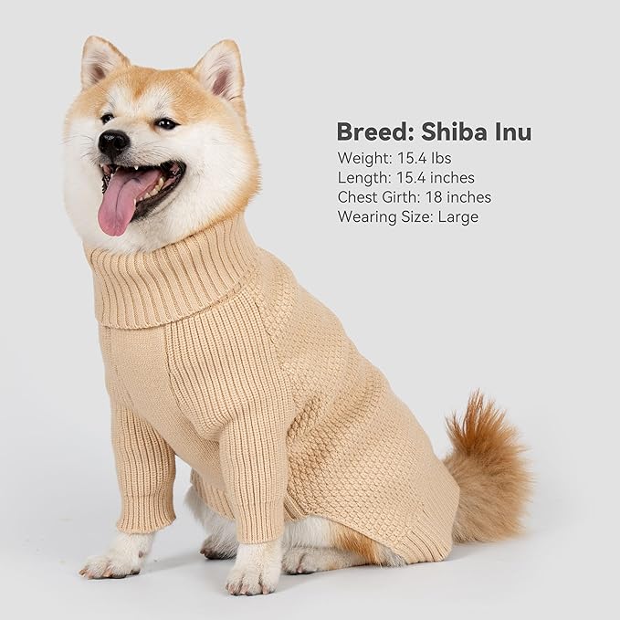 cyeollo 4XL Dog Sweater,Pullover Turtleneck for Large Dogs Classic Knitwear Fall Winter Cold Weather Dog Clothes Warm Pet Apparel Large Big Dogs Sweaters Male&Female, Beige XXXXL