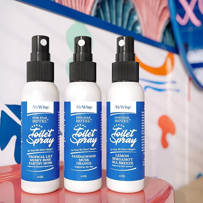 AirWisp Toilet Spray 3 Pack Variety Pack - Pre-Poop Spray Odor Eliminator - Most Popular Hotel Picks - 2 oz. Bottles - Up To 100 Uses Per Bottle - Travel Toiletry