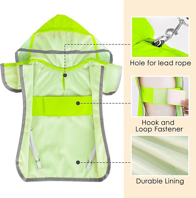 Lukovee Dog Raincoat, Adjustable Dog Rain Jacket with Clear Hooded Double Layer for Large Medium Small Dogs Puppies, Waterproof Rain Coat Poncho with Reflective Storage Pocket & Rim (Green,XXXL)