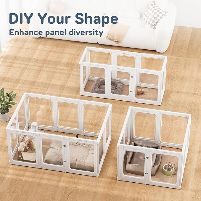 Jalove Dog Playpen, 24" Acrylic Plastic Pet Playpen with Door, Puppy Playpen, Indoor Dog Pen, Foldable, Customizable, White 2 PCS