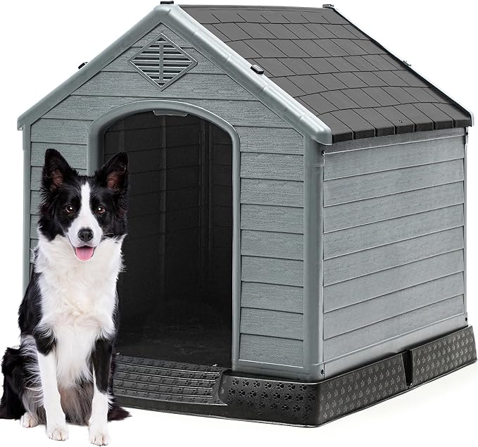 DWVO Spacious and Durable Dog House for Small to Medium Dogs, Indoor & Outdoor Use, Weatherproof, Easy to Assemble (34.5''L*30.9''W*32''H, Black)