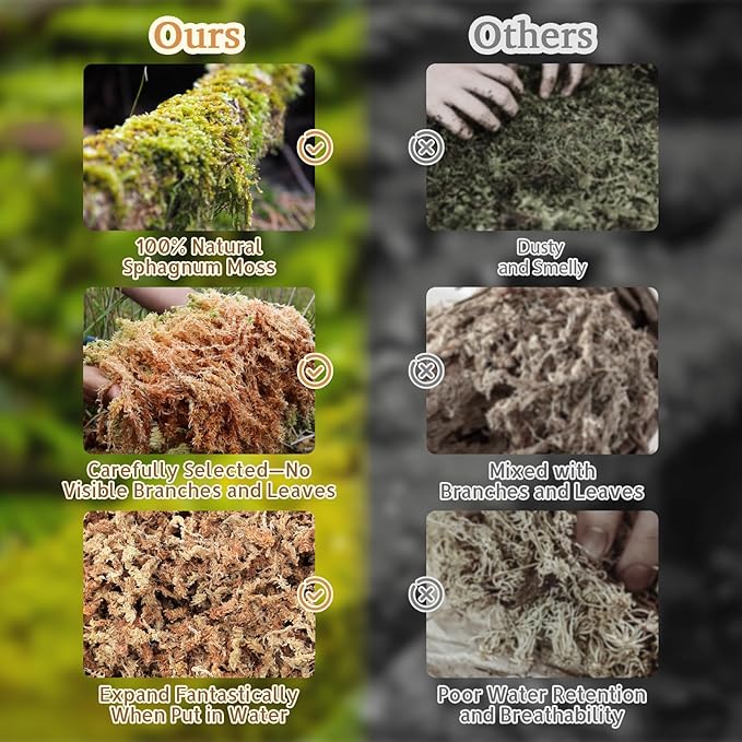 Riare 2.2LB Premium Sphagnum Moss for Reptiles- 50QT Natural Reptile Moss Dried, Forest Live Moss for Terrarium, Frogs Snake Peat Moss Bedding for Leopard Gecko Turtle Anoles Salamanders Orchid Plants