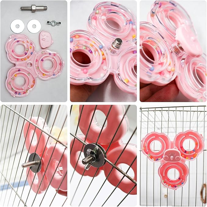 2 Pack Spinning Bird Toy, Bird Cage Accessories, Interactive Enrichment Chewing Exercise Toy for Budgies, Cockatiels, Quaker, Lovebirds, Conure, Green Cheek, Small to Medium Birds