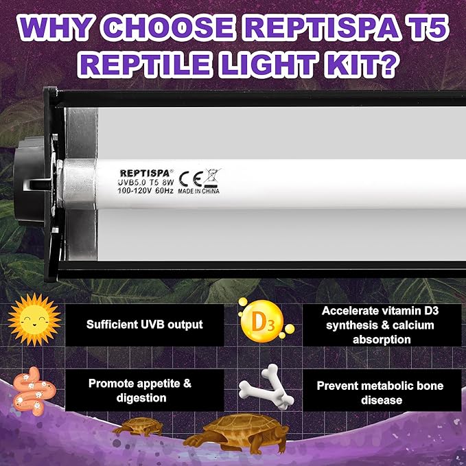 T5 HO UVB Lighting Combo Kit, 39W Reptile Light Fixture with Fluorescent Light Bulbs, Desert 10.0 UVB Light for Reptiles and Amphibians, Basking Light for Bearded Dragon, High Output Natural Light