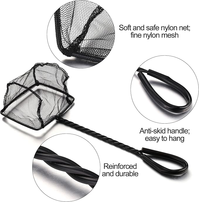 Mogoko 2 Pack Aquarium Net Fish Net, Small Net, Multi-Size Fine Mesh Aquarium Net with Long Plastic Handle for Fish Tank