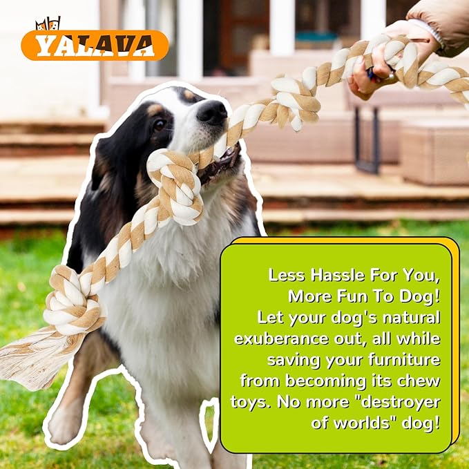 YALAVA Large Dog Rope Toy for Aggressive Chewers, 3 Feet Heavy Duty 5 Knots Chew Toys for Teeth Cleaning, Cotton Rope Dog Tug Toy