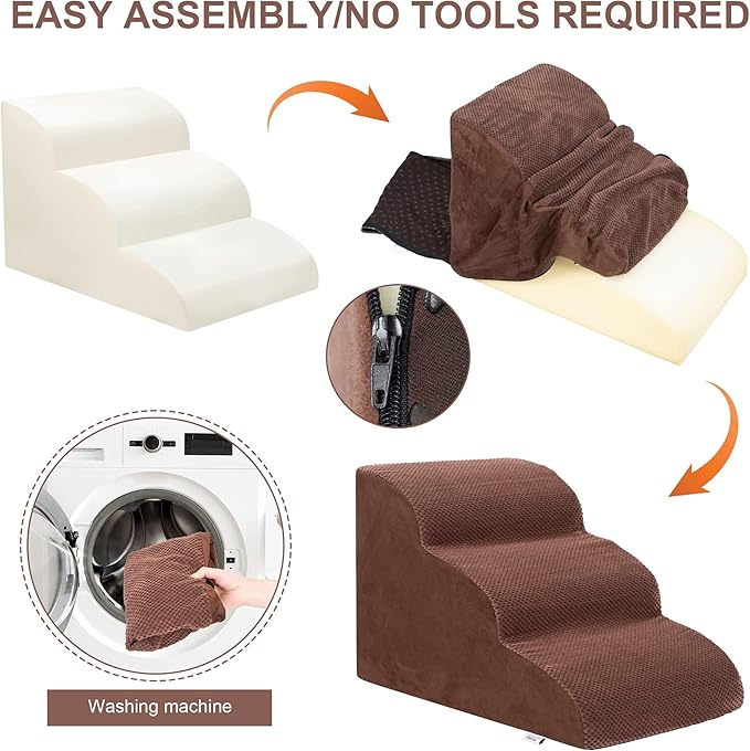 Dog Stairs for Small Dogs, 3 Tiers High Density Foam Dog Ramp, Extra Wide Non-Slip Pet Steps for High Beds Or Couch, Soft Foam Doggie Ladder for Dogs Injured, Older Pets, Small Cats