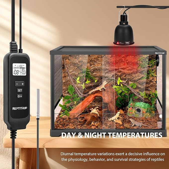 5.5-Inch Day/Night Thermostatic Reptile Heat Lamp with 100W Ceramic Heat Emitter (Non-Light Emitting) - Heat Lamp Temperature Controller for Bearded Dragons, Snakes & Lizard, E26