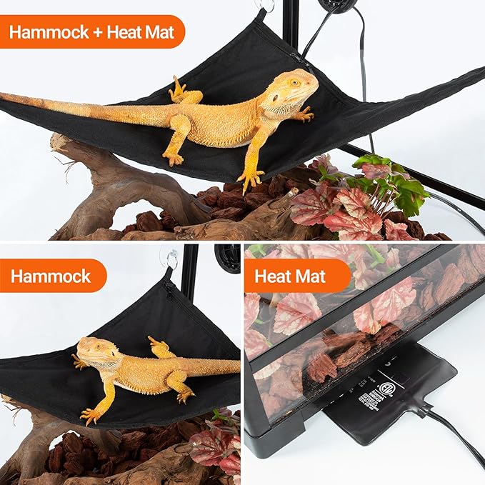 REPTI ZOO Reptile Heating Hammock, Reptile Hammock and Reptile Heating Pad with Dimming Temprature Controller 2-in-1 for Chameleon, Lizard, Gecko, Iguana