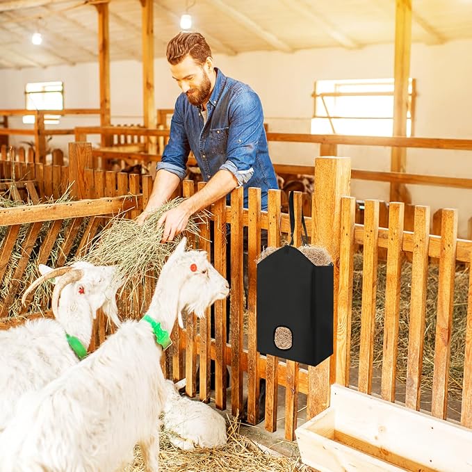 3 Pack Hay Bag for Horse - 18.11 x 7.08 x 13.78 Inch Open Feed Hole Hay Feeder for Slow Feeding - Premium 600D Oxford Cloth with Metal Ring and Adjustable Strap for Goat, Donkeys, Sheep
