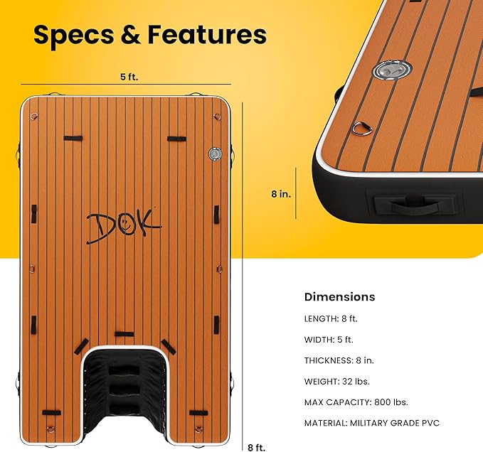 DOK Party-DOK Inflatable Dock Platform: Safe & Easy Water Access; Floating Non-Slip EVA Foam with Water Ramp for Pool, Dock, & Lake | Military Grade & High Visibility