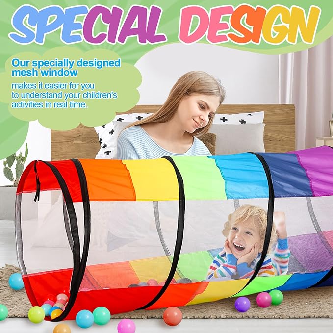 27.6 Inch Extra Large Play Tunnel for Kids Pop Up Crawl Tunnels Colorful Crawls Tube for Toddler Collapsible Tunnel Toy Gift with Breathable Mesh for Children Pet Indoor Outdoor (2 Pcs)