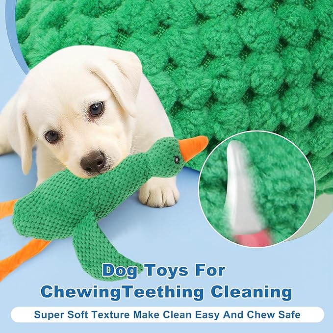 Dog Toys for Aggressive Chewers, Goose Chew Toy for Dogs, Squeaker Crinkle Plush Toy, Tough Interactive Dog Chew Toys, Green