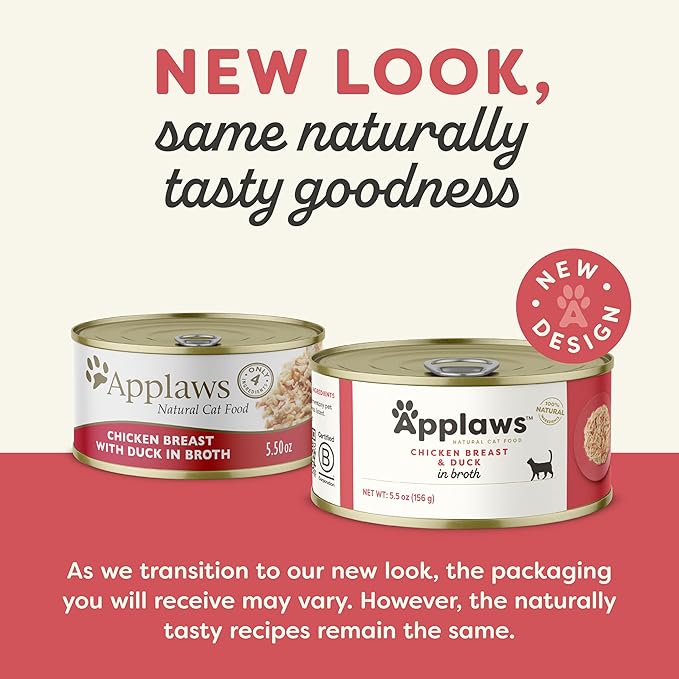 Applaws Natural Wet Canned Cat Food, Limited and Natural Ingredients, High Protein with No Artificial Additives, Chicken Breast & Duck in Broth (24 x 5.5oz Cans)