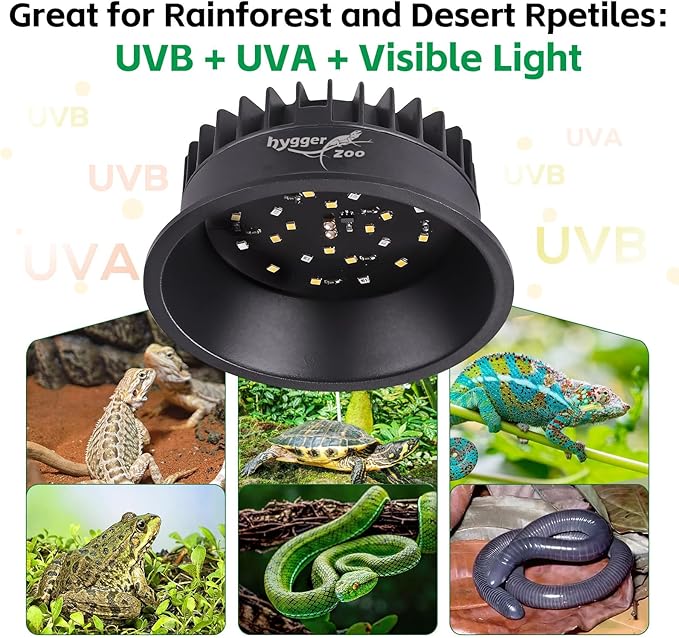 UVB Light for Reptiles, UVA UVB Reptile Light Fixture with Timer LED UVB Bulb for Bearded Dragon Gecko Turtle Chameleon Lizard Snake, Adjustable Brightness UVB Lamp for Reptile Tank Accessories, Black