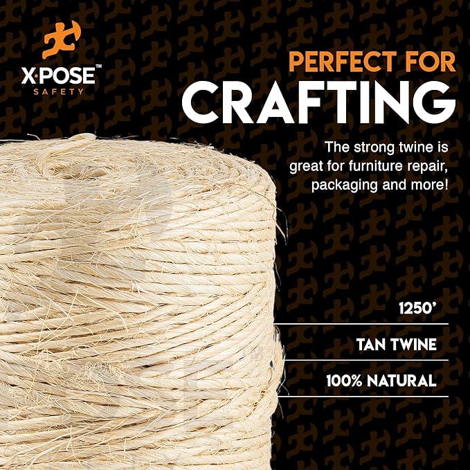Sisal Twine - 1 Ply 1250 Ft Thin Natural Fiber Rope on Spool - Rope Cat Scratching Post, Rope for Cat Scratcher, Cat Tree Replacement Parts, Pet Toy - Decorative Cordage for Crafts, Pole Wrap