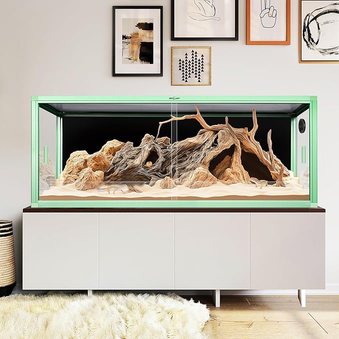 REPTI ZOO 68 Gallon Reptile Terrarium, 48" x 18" x 18" Light Weight Reptile Enclosure, Colored Reptiles Tank with Tempered Glass Door, Large Habitat for Bearded Dragon, Snake, Lizard, Gecko-Green