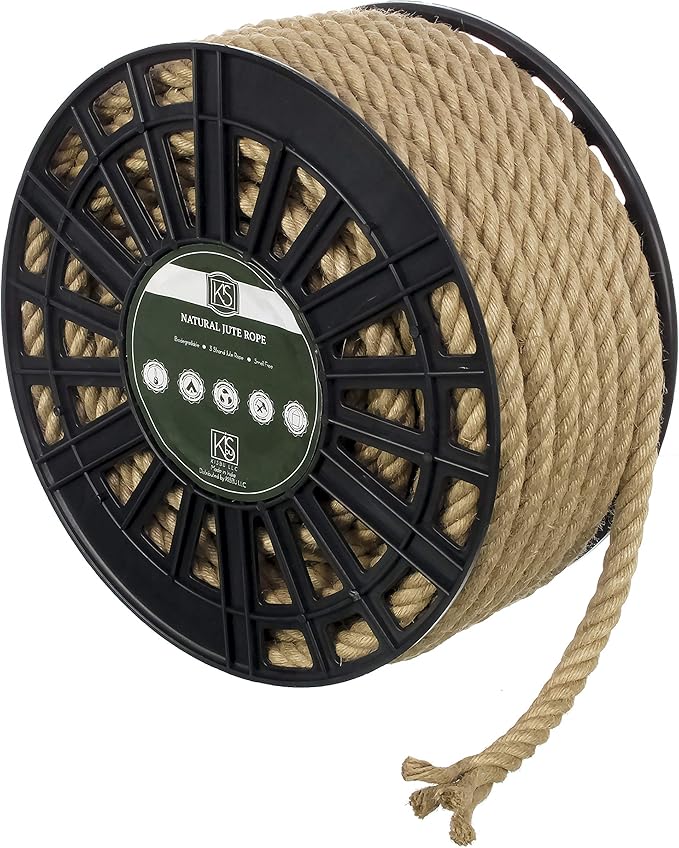 Premium Quality Natural Jute Rope 6 MM (1/4" 100 ft) Petroleum Smell Free, Multi Size, Natural, Biodegradable, Hemp Rope, Great for Crafting, Decoration, Camping, PET Friendly