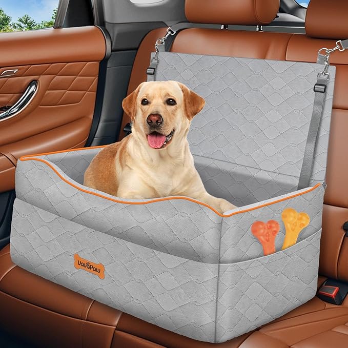 Medium Dog Car Seat, Dog Booster Seat Under 50Lbs or 2 Small Dogs Washable, Pet Car Seats with 2 Safety Leash, Dogs Sofa Bed Cushion Add Thick Sponge, Pet Cars Carrier for Travel, Gray