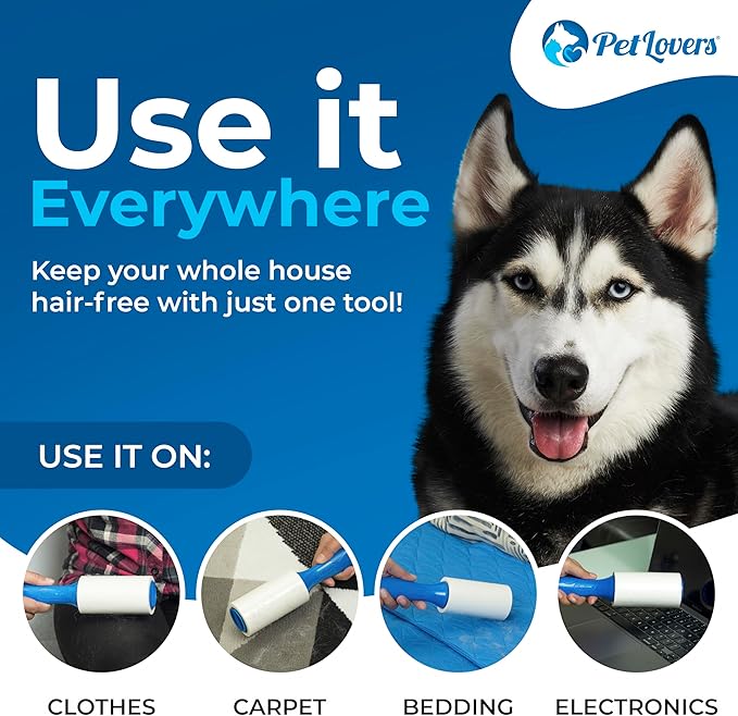 PetLovers Extra Sticky Lint Roller Bulk Value Set 1,000 Sheets 3 Rollers 7 Refills for Pet Hair Removal, Dog and Cat Lint Remover