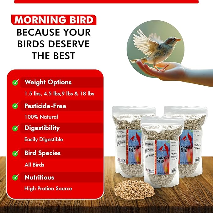 Morning Bird Canary Seed – Nutritional Rich in Vitamins and Supplements for Birds – Ideal for Healthy Feathers and Strong Bones Seed for All Birds Type 4.5 lbs (3-Pack, 1.5 lbs Each)