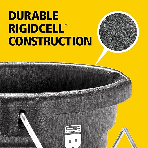 Rubbermaid Commercial Products Brute 2-Gallon 3-in-1 Flat-Back Feed Bucket with Hook-Hang-Carry Handle, RigidCell Strength, Pour Spout, USA Made for Horse & Livestock