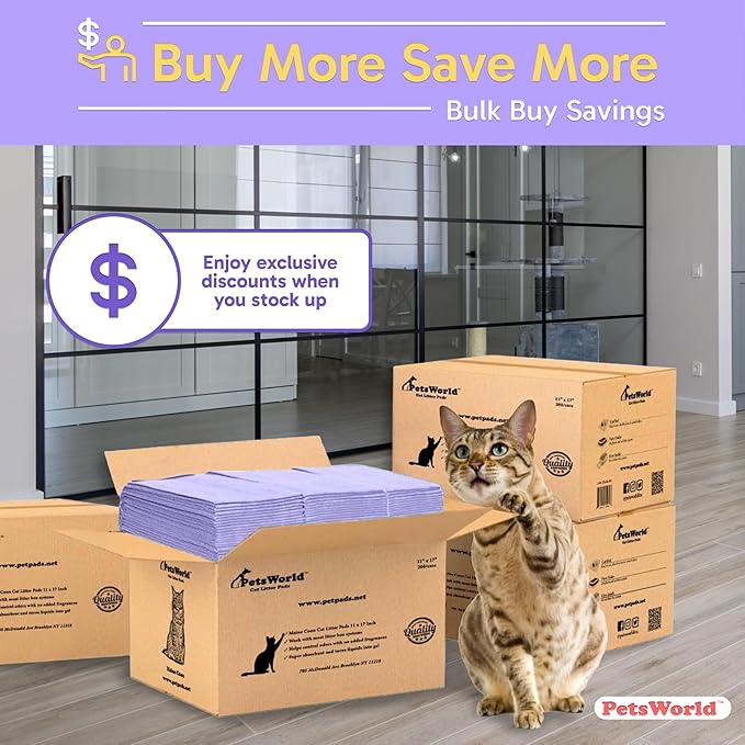 PETSWORLD Fresh Scented Cat Pads Refills for Tidy Cats Breeze Litter System 50 Pads for Cat Litter Box, 16.9x11.4 Inch