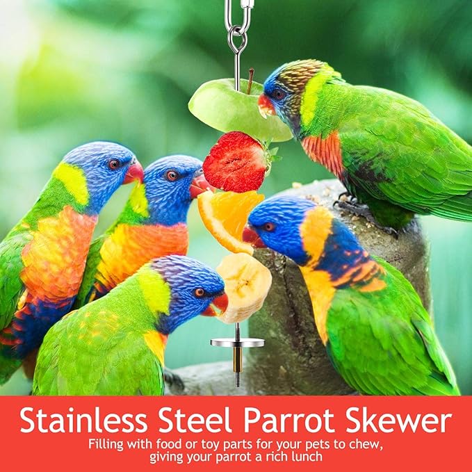Weewooday 3 Pcs Bird Cage Food Holder Parrot Bird Feeder Toy Stainless Steel Fruit Kabob Clip Treats Cage Skewer Foraging Hanging Small Animal Vegetable Stick Feeder for Parakeet Cockatoo Cockatiel