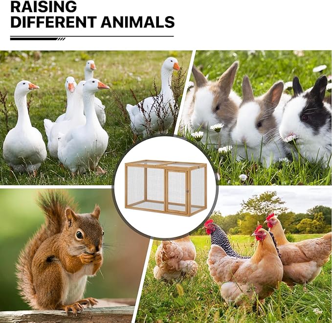 MoNiBloom Chicken Run for Yard Wood Chicken Cage Rabbit Hutch Bunny Pen with Openable Roof and Side Door, Outdoor Lockable Duck Coop Small Animal Habitat Enclosure Hen Coop Add-Ons, 45 x 24 x 28 inch