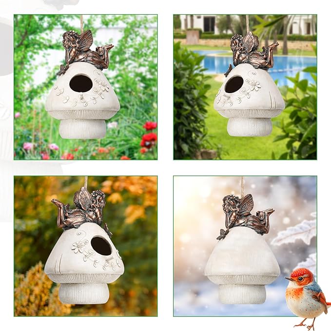 Yinns Resin Bird House, Birdhouses for Outdoors, Patio Garden Decorative for Nesting Humming Bird, Bluebird, Wren, Bird Lover Gift