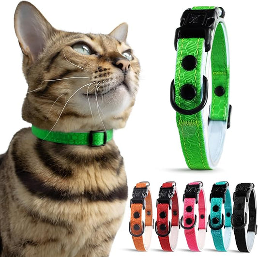 OutdoorBengal Durable Cat Collar Breakaway with Soft Padding for medium to large cats - Thin Heavy Duty Tactical Fabric, Comfortable, Quick Release Breakaway Cat Collars, No Bell Collar (Green, Adult)