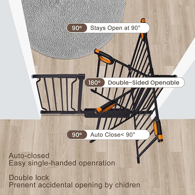 owlie Baby Gate for Stairs 29-33 Inch Wide, Indoor Small Narrow Pet Dog Gate with Door Pressure Mounting Gates for Kids,Black