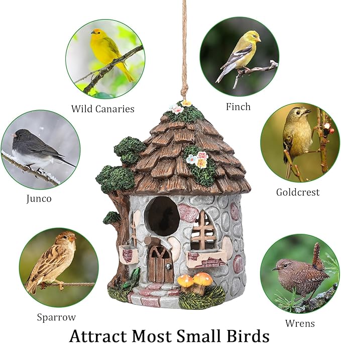 Yinns Resin Bird House for Outside, Birdhouses for Outdoors Wild Bird Nesting, Decorative Stone Bird Houses for Yard Garden Decor, Water Proof