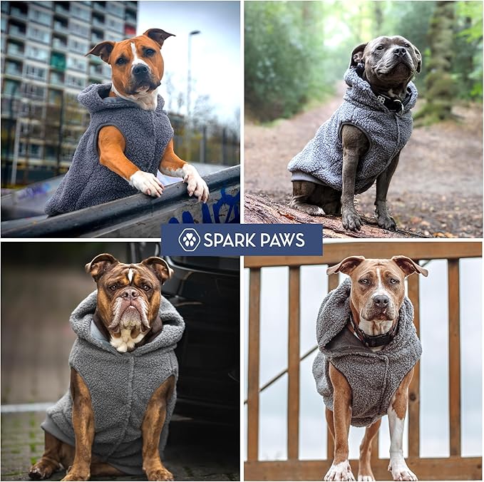 Spark Paws Teddy Dog Sweater, Sherpa Jacket Vest with Warm Fleece Lining, Winter Coat Suitable for Small Medium Large XL XXL Breeds - Grey - 4XL