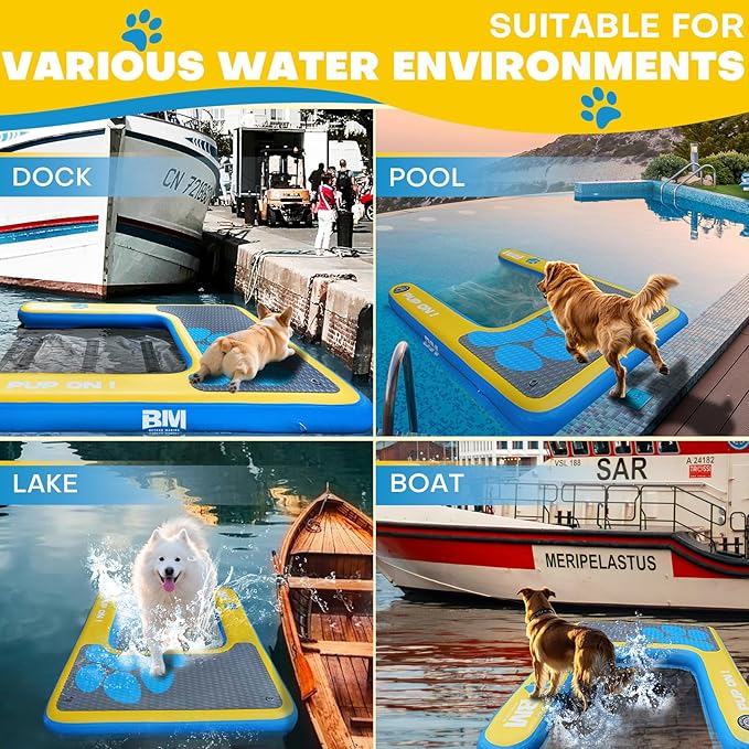 Beyond Marina Dog Pool Ramp - Pup On! Inflatable Water Ramp for Lake Docks Dog Boat Ramps Pup Plank Floating Pontoon Ladder Steps Up to Extra Large Non-Slip EVA Platform