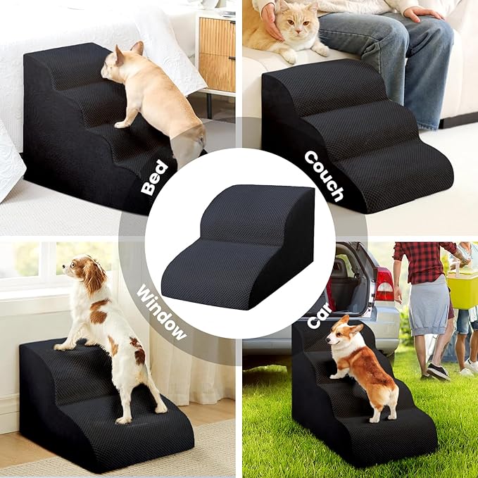 Dog Stairs for Small Dogs, High Density Foam Pet Steps, Extra Wide Non-Slip Pet Ramp for High Beds Or Couch, Soft Doggie Ladder for Dog Injured, Older Pets, Small Cats