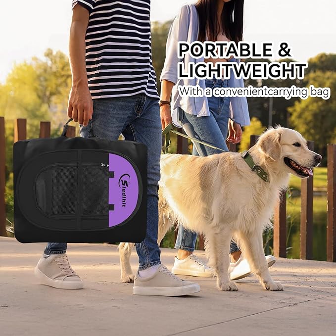 Large Dog Playpen, Puppy Pet Playpen Indoor, Dogs Tent Crates Cage Indoor/Outdoor, Portable Pop Up Dog Kennel Playpen with Carrying Case for Dogs/Cats/Rabbits, Removable Zipper Top, Purple