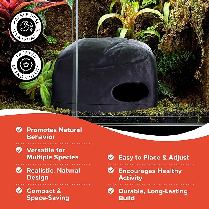 Gecko Cave Reptile Hide - Naturalistic Terrarium Shelter for Geckos, Lizards,Snakes, Bearded Dragons, Tortoises and Other Reptiles - Black